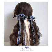 蓝条纹miu风 猫妃季 原创设计丝带蝴蝶结发圈双马尾发绳皮筋高级感