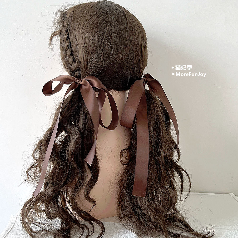 初秋棕咖色蝴蝶结飘带发绳