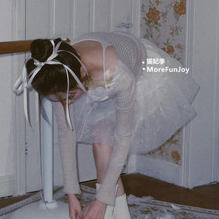 芭蕾丝带美学/ballet奶白色蝴蝶结飘带发绳甜美头绳高丸子头发饰