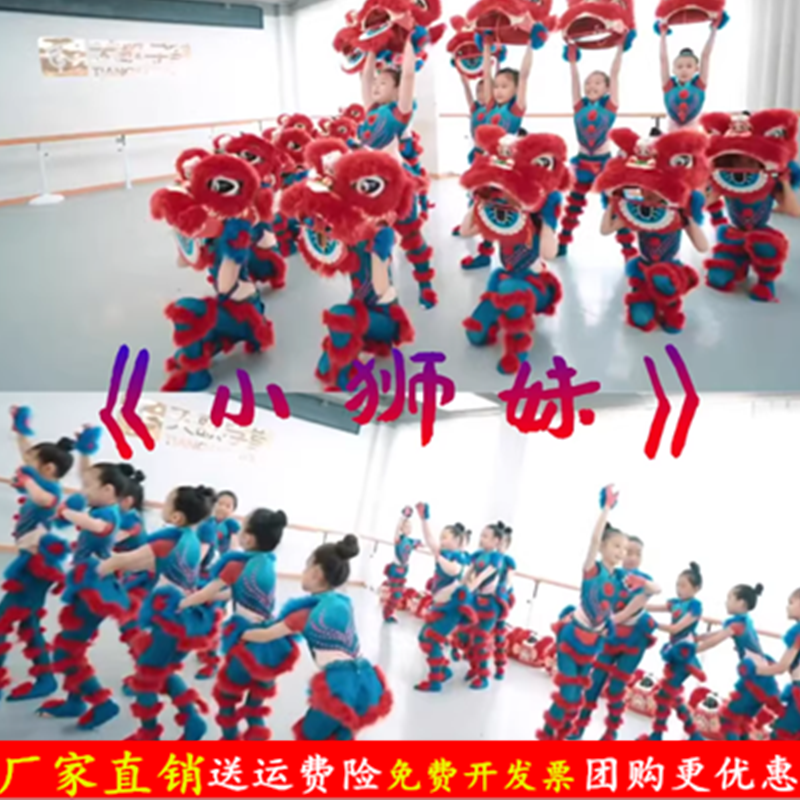 小狮妹演出服儿童舞狮子舞蹈服醒狮子头道具六一幼儿园动物表演服