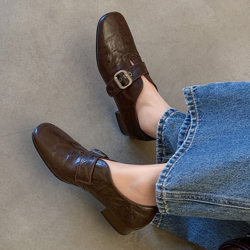 Nettle 2026新款真皮法式复古春秋新小2cm粗跟老钱羊皮乐福平底鞋,女鞋,乐福鞋（豆豆鞋）,淘宝优惠券,粉丝福利购,淘宝优惠卷