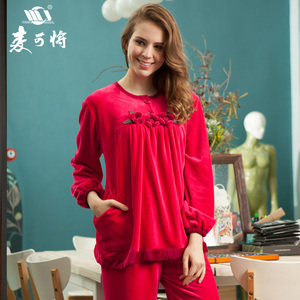 麦可将睡衣女秋冬新款加绒保暖珊瑚绒加厚可外穿法兰绒家居服套装
