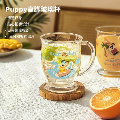 玻璃杯带把手水杯耐高温啤酒咖啡杯可爱高颜值杯子家用喝水果汁杯