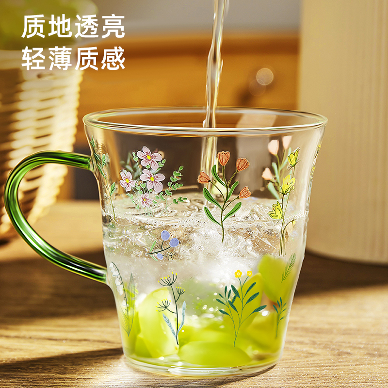 小清新高温印花玻璃杯耐高温