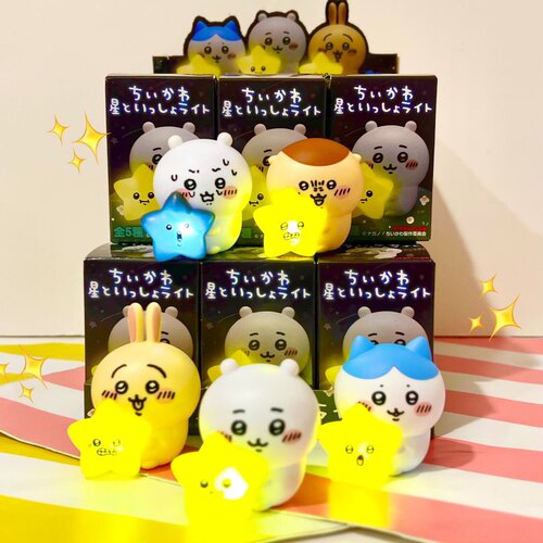 日本正品chiikawa吉伊卡哇抱星星灯发光灯摆件盲盒扭蛋周边玩具