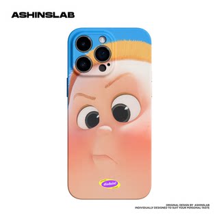 ASHINSLAB原创可爱小胖子表情苹果15ProMax卡通cp情侣iPhone14全包精孔韩国双层菲林手机壳12硬壳新款13潮男