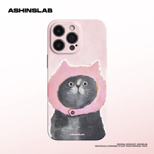ASHINSLAB适用苹果16ProMax发呆猫咪小米iPhone15华为mate60精孔软壳14防摔小众Pura70不撞壳13全包P60艺术12