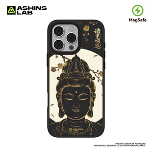 原创适用iPhone16ProMax手机壳MagSafe磁吸苹果15Pro大孔黑框磨砂14p禅意佛像中国风13艺术家潮流男 诸事顺遂
