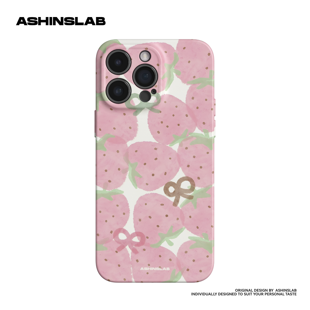 ASHINSLAB适用苹果16ProMax粉色草莓iPhone15华为mate60精孔软壳14防摔小众不撞壳13全包P50女生趣味12可爱
