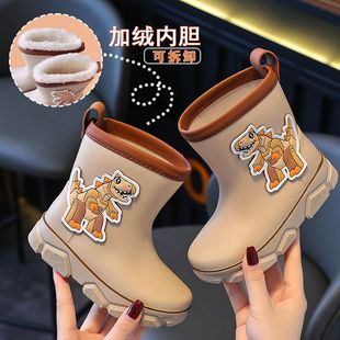 儿童雨靴男孩加绒保暖胶鞋中大童学生上学专用水鞋女童男童雨鞋