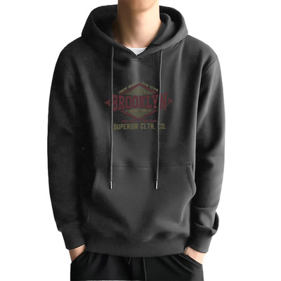 百搭宽松连帽卫衣男士秋冬新款美式复古潮牌大码黑色上衣外穿