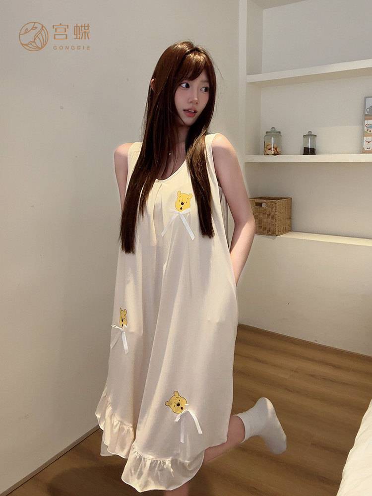 宫蝶【凉感型】迪士尼维尼熊背心睡裙少女莫代尔棉带胸垫睡衣夏季