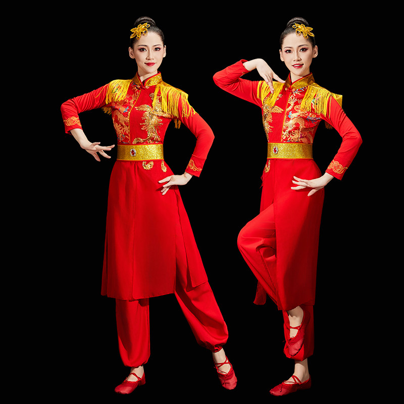 打鼓服演出服女中国风锣鼓队水鼓舞服装秋季喜庆秧歌舞蹈新款套装