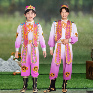 哈萨克族服装儿童民族舞蹈服塔塔尔族塔吉克族新疆维吾尔族演出服
