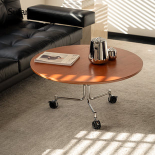 不锈钢包豪斯 舒梵随心茶几 钢化玻璃 实木 小圆桌 可移动