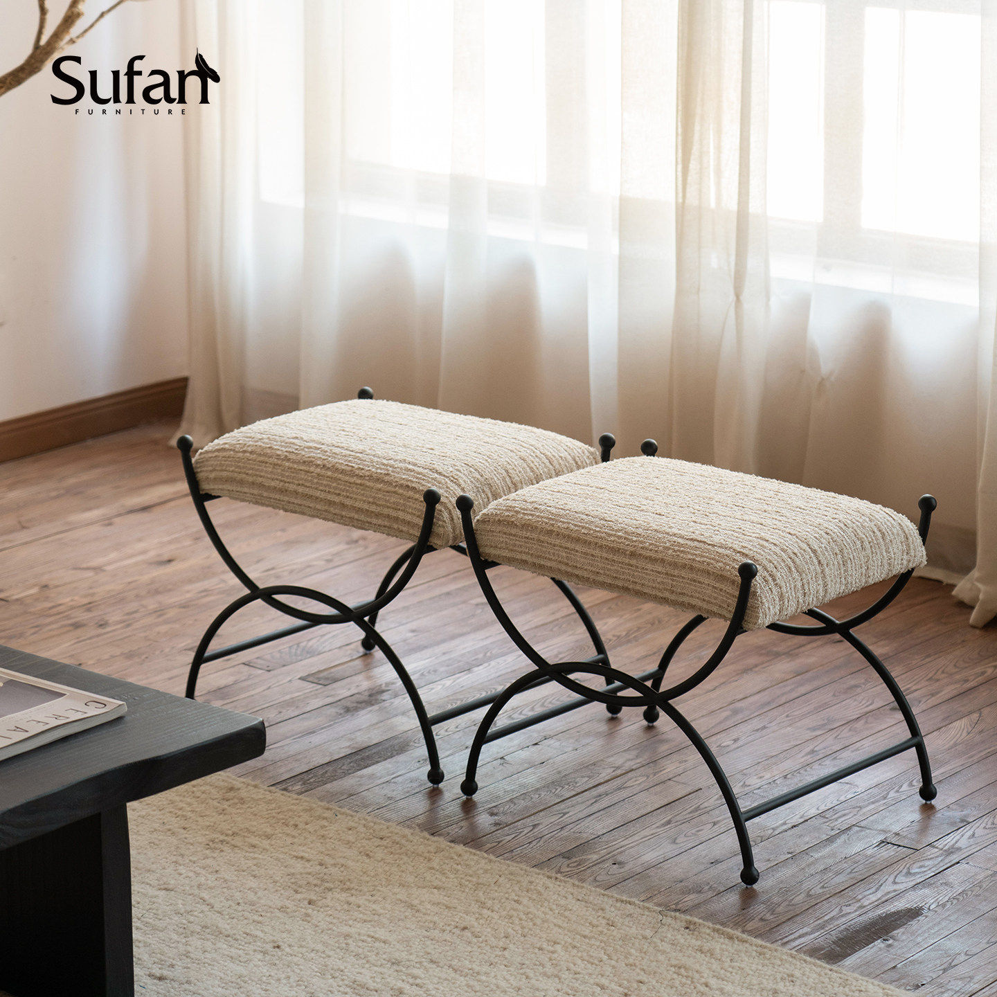 舒梵正版UU凳/法式复古门口换鞋凳金属软包脚踏小沙发凳梳妆凳子