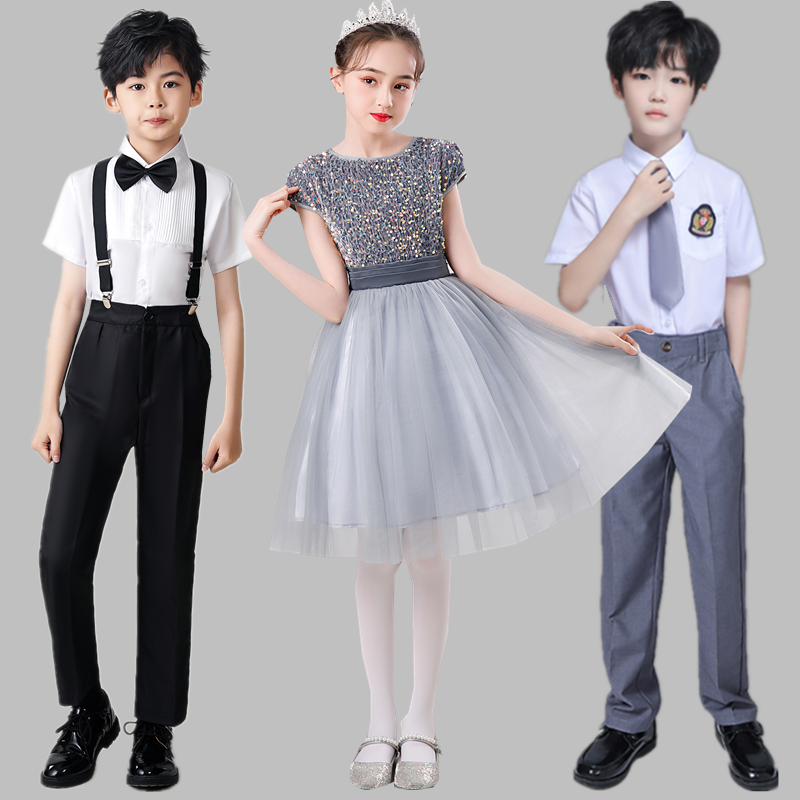 中小学生合唱演出服儿童大合唱团朗诵表演服装少儿女童礼服初中生