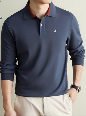 NAUTICA/诺帝卡男士棉POLO衫秋季百搭休闲翻领打底衫长袖T恤