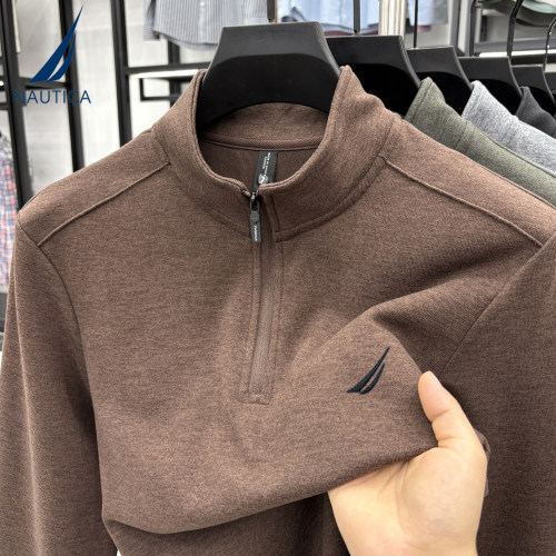 NAUTICA诺帝卡秋冬季男士正品休闲德绒卫衣立领半拉链上衣t恤打底