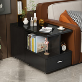 可移动边柜 厂家直销特价 简约客厅沙发扶手边几带轮 钢化玻璃桌面