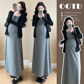 气质高级感孕妇套装 灰色波点吊带连衣裙修身 新款 2026春季