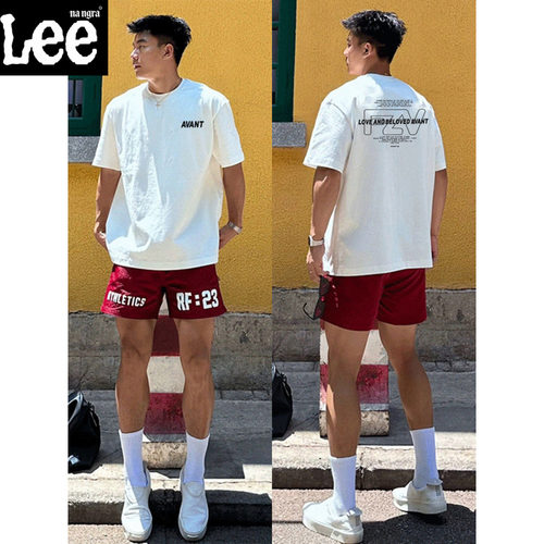 美式重磅纯棉男士宽松字母T恤