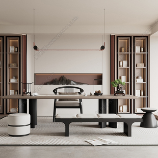 新中式 实木茶桌椅组合简约现代别墅家用茶室泡茶桌全屋家具定制