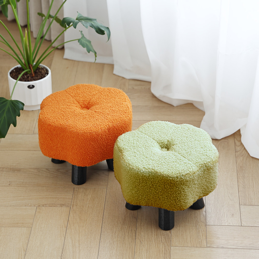 羊羔绒花朵小凳子家用矮凳客厅茶几沙发凳坐墩小换鞋凳创意小板凳