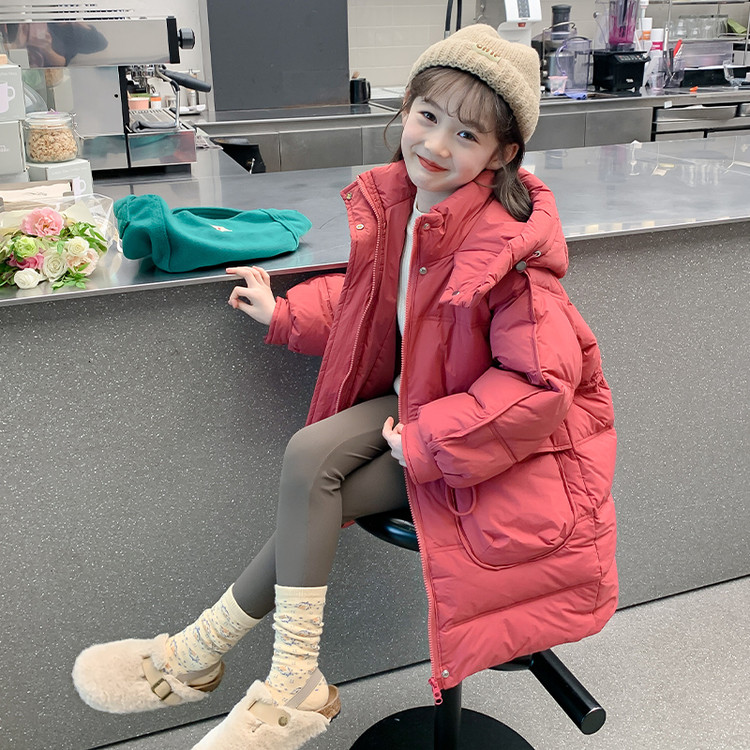 女童冬装棉服外套2025新款洋气中长款羽绒棉袄儿童装冬季红色棉衣