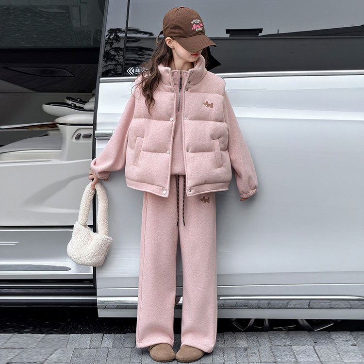 女童加绒加厚套装秋冬装三件套