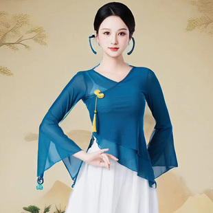 古典舞飘逸纱衣身韵新款演出服女中国风仙女基训练功服舞蹈上衣女