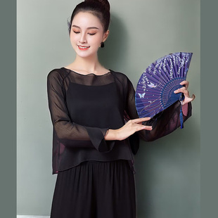 舞蹈纱衣古典舞练功服女飘逸舞韵上衣宽松民族中国舞舞蹈服罩衫春