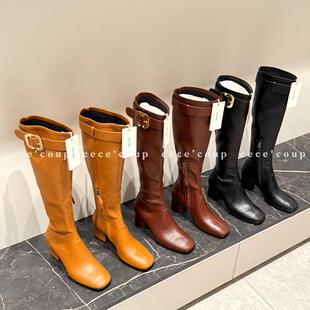 26FW BVKV 皮带扣粗跟过膝高筒靴 新品 显腿长