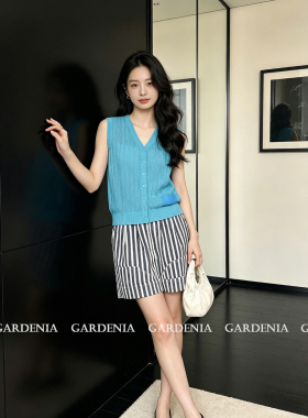 Gardenia 气质蓝色镂空绞花薄款针织马甲女夏季休闲叠穿百搭背心