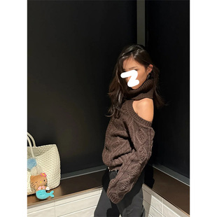 Gardenia 美拉德复古高领露肩针织毛衣女秋冬款辣妹宽松显瘦上衣