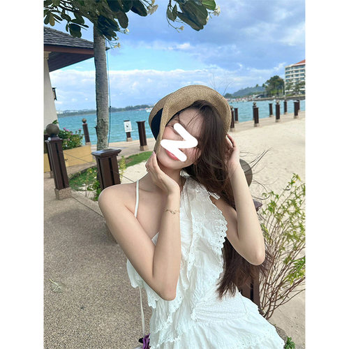 小众设计感斜肩无袖连衣裙女