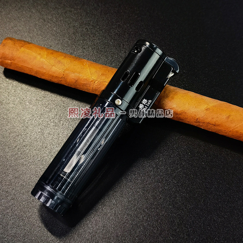 SHILOH希洛 砂轮直冲气体打火机半透明可点雪茄家用简约塑料
