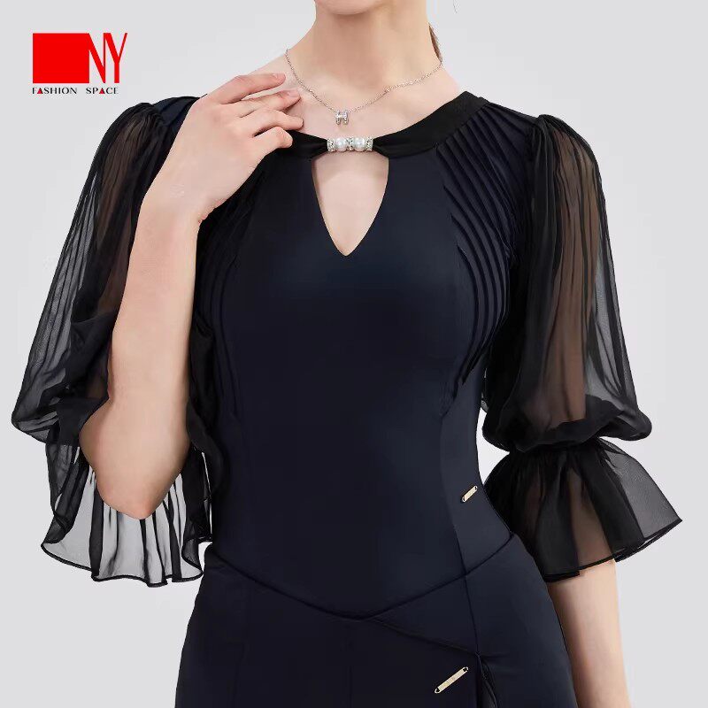 NY纳艺练习服上衣女拉丁舞摩登舞交谊舞夏季跳舞连体练功服25203S