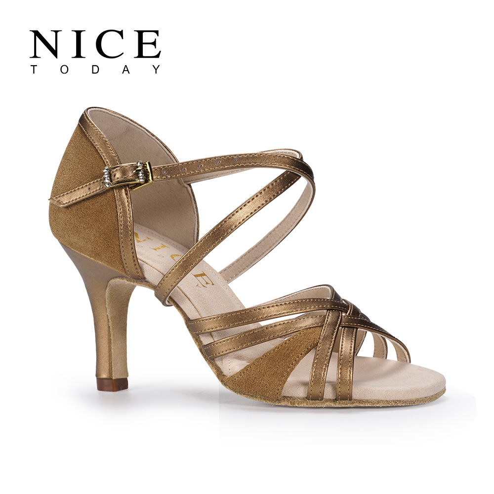 NICE TODAY拉丁舞鞋女比赛训练舞蹈鞋黑色成人中高跟软底五带国标