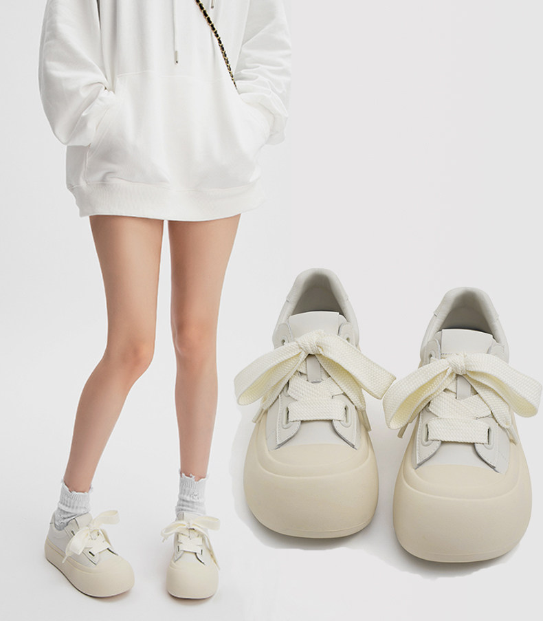 店主一米九敲可爱厚底大头面包鞋女休闲百搭chic鞋子松糕鞋小白鞋