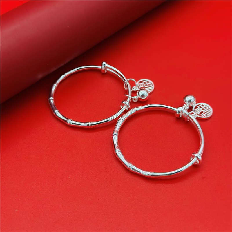 儿童镯银镯子足银999婴儿宝宝生日礼童镯竹节新生儿推拉纯银手镯