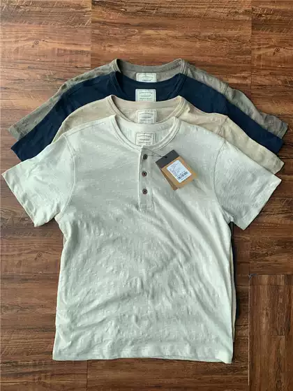 Henry Shirt American Style Cotton and Linen Short-Sleeved Men's Top Loose Breathable Stretchy Short T-Shirt Summer Thin Casual Base Shirt Trendy