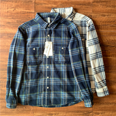 全棉格子衬衫 秋冬重磅加厚男衬衣纯棉水洗磨毛条纹休闲上衣宽松款