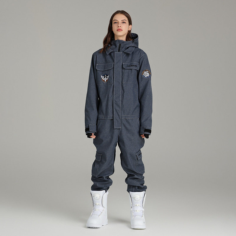 雪怡派牛仔连体滑雪服女款单板双板防风防水男款滑雪衣裤女套装