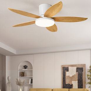 新款简约现代实木吊扇灯风扇灯餐厅家用奶油原木风客厅卧室电风扇