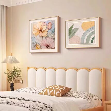 奶油风房间卧室装饰画主卧床头挂画法式花卉两联组合画客厅壁画