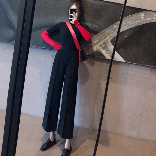 Real-price woolen broad-legged pants for women with gentle wind, high waist, loose sag and straight nine-minute trousers