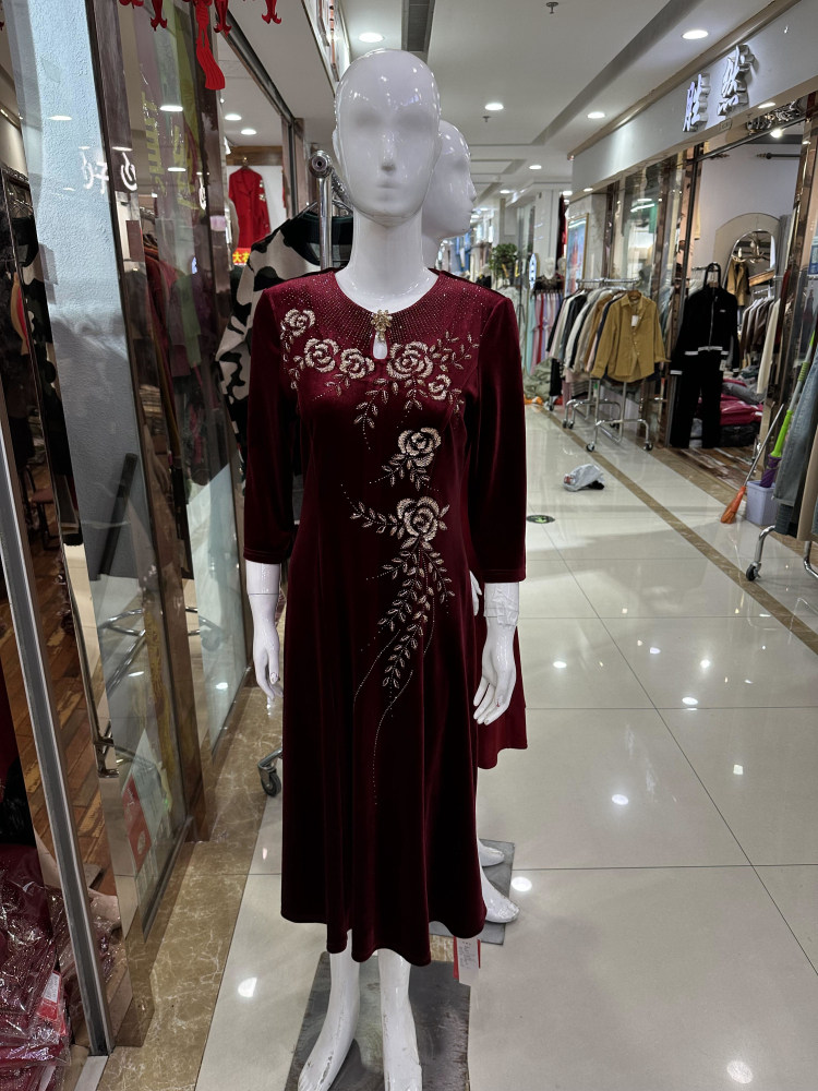 喜婆婆婚宴装高贵金丝绒旗袍连衣裙喜妈妈礼服大摆遮肉显瘦敬酒服