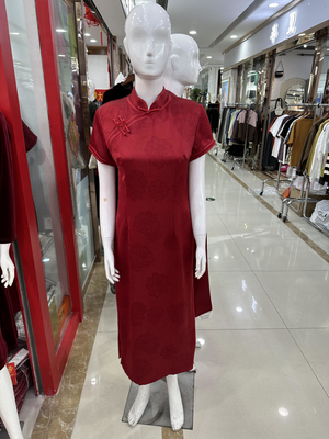 中式喜婆婆礼服婚宴立领真丝旗袍