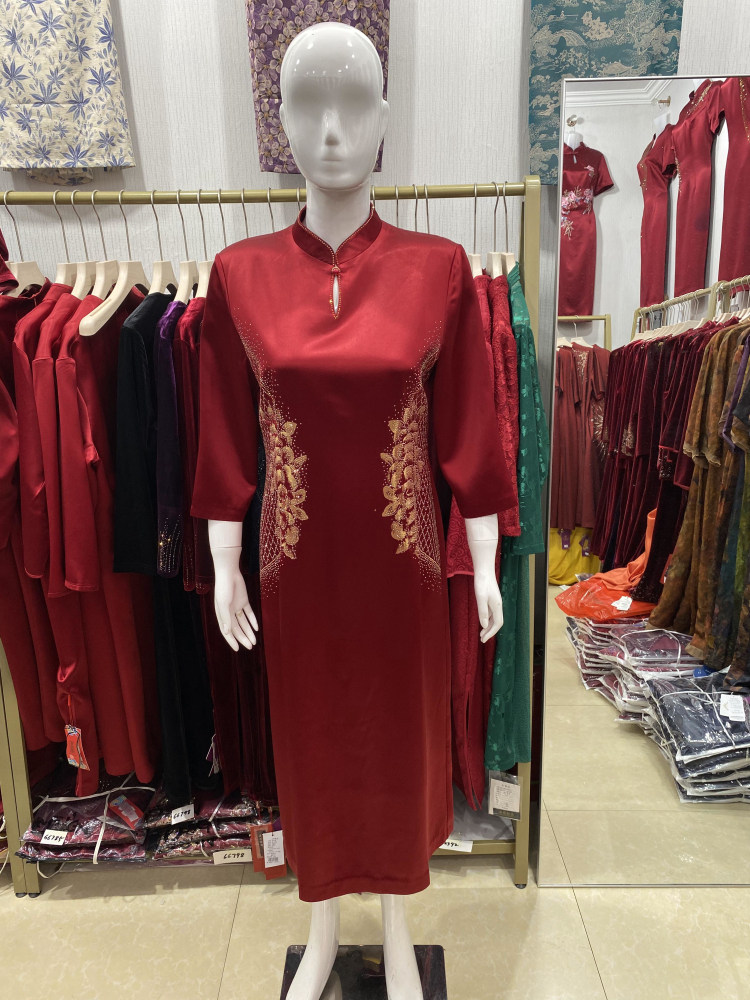 改良旗袍连衣裙宴会中长款醋酸